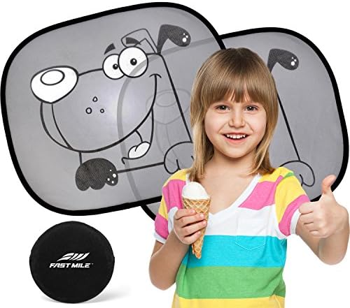 Car Sun Shade (2 Pack) - Universal Static Cling Sunshade for Baby with Dog Design - Protect Your Child or Pet from UV rays! Easy installation without suction cups - 100% Money Back Guarantee