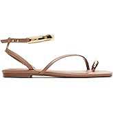 RJYLP Toe Ring Flats Sandals for Women Square Toe Strappy Flat Sandals Casual Summer Shoes