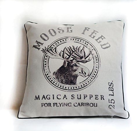 Magic Supper Moose Feed, Vintage Grain Sack Christmas Cushion Covers Burlap Canvas French Country Pillowcases18 inches---IMakeHome