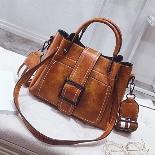 Pocciol Hadbags, Women's Generous Retro Leather Shoulder Bags With Corssbody Handbag (Brown) - Thumbnail 2