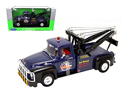 Welly 19834 1956 Ford F-100 Tow Truck Bob's Towing Blue 1/18 Diecast Car Model