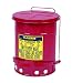 Justrite J09100  09100; Galvanized-steel; Safety cans; For Oily waste; Red; Foot Operated cover; Raised, ventilated Bottom; Reinforced ribs; Self-closing; UL listed; FM approved; Capacity: 6 gal. (23L)