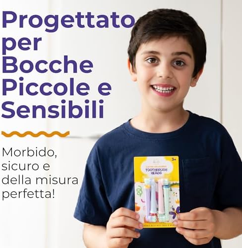 Testine Oral B Bambini Compatibili | Confezione da 4 Testine Compatibili per Spazzolino Elettrico Oral-B Bambini, Colorate e Divertenti | Morbide e Delicate sulle Gengive | Design Divertente