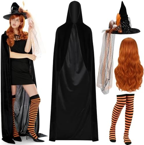 Amazon.com: HIYZI 4 Pcs Halloween Witch Costumes Set Hooded  display picture 1