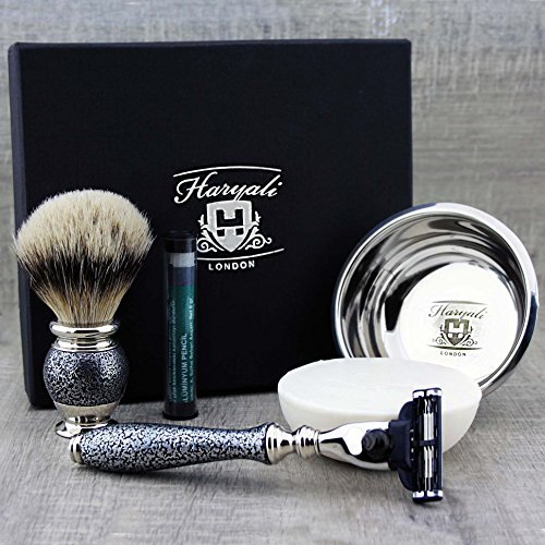 Silver Tip Badger Brush,Triple Edge Cartridge Razor with Bowl & Soap.