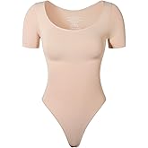 KSKshape Short Sleeve Bodysuit for Women Tummy Control Scoop Neck Shapewear Bodysuit Tshirt Top