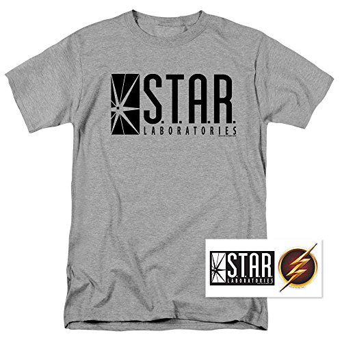 Popfunk Flash Superhero Star Labs Heather Gray T Shirt and Exclusive Stickers (Small)