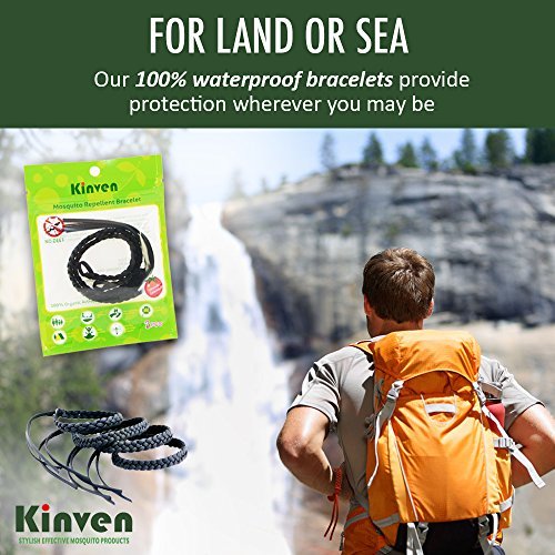 Original Kinven Mosquito Insect Repellent Bracelet Waterproof Natural DEET FREE Insect Repellent Bands, Anti Mosquito Protection Outdoor & Indoor, Adults & Kids, 4 bracelets, in Light Blue/Black