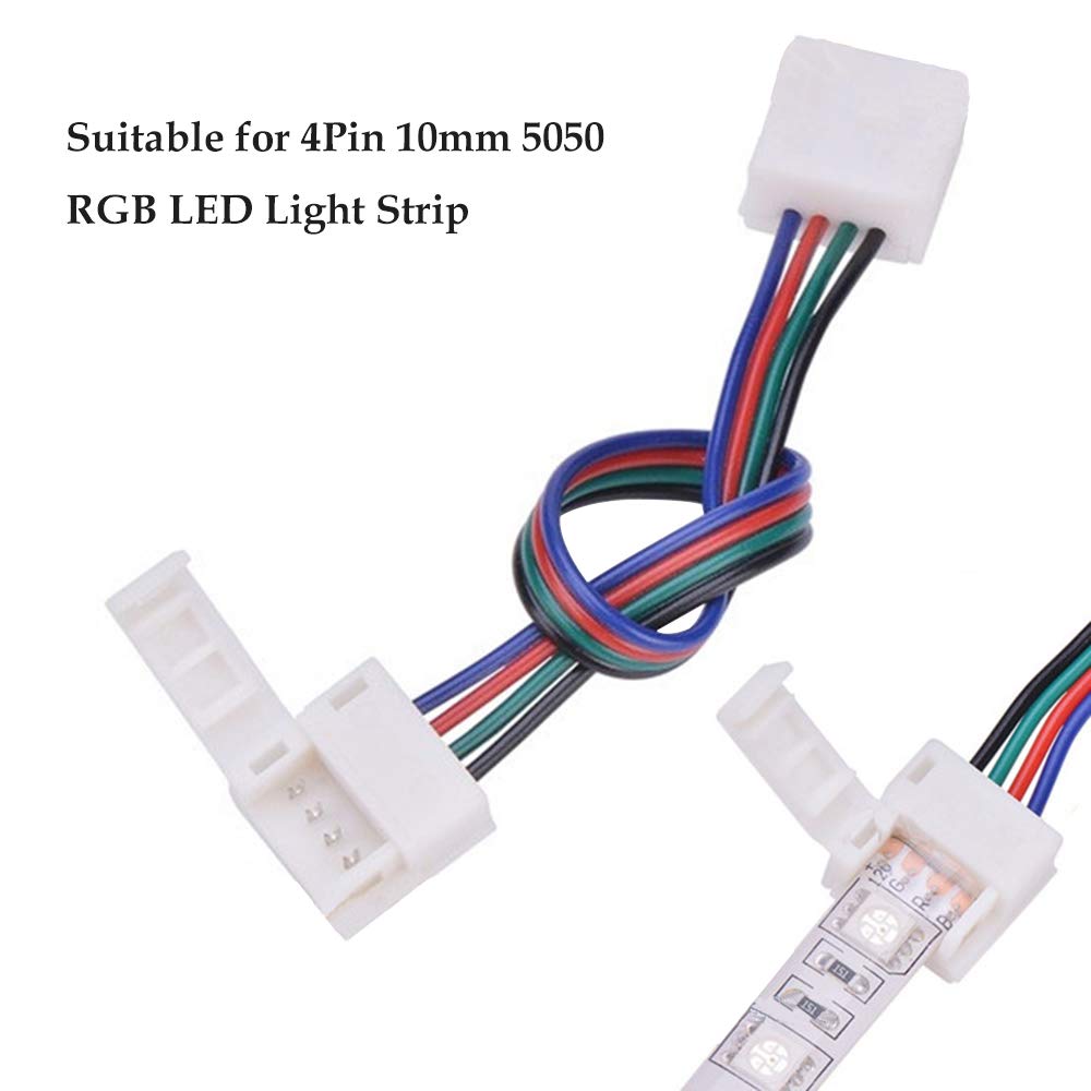 FICBOX 5050 4Pin LED Strip Connector Kit - 32.8FT/10M RGB Extension Cable, Strip to Strip Jumpers, Strip to RGB Controller & Adapter Jumpers, L Shape & Gapless Connectors, LED Strip Fixing Clips