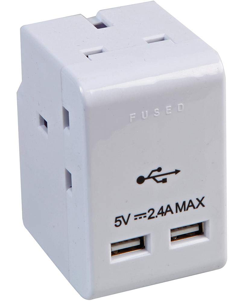 PRO ELEC PEL01267 3-Gang Mains Adaptor with 2x USB Charging Ports