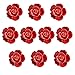 eoocvt 10pcs Ceramic Vintage Floral Rose Flower Door Knobs Handle Drawer Kitchen + Screws (Red)