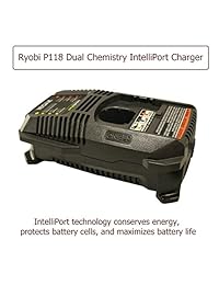 Ryobi P738 portátil inflador de alta potencia de volumen con P128 Cargador, Batería de iones de litio y Gorila Claro Cinta de reparación