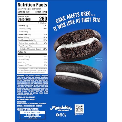 OREO CAKESTERS SOFT SNACK CAKES, 5 – 2.02 OZ SNACK PACKS
