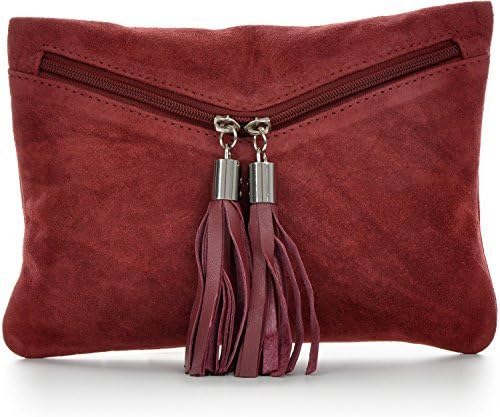 CNTMP, Women's Handbags, Clutches, Clutch, Party-Bags, Trend-Bags, Suede, Fringes, Leather Bag, 23x16,5x1cm (W x H x D) (Bordeaux (Wine Red))