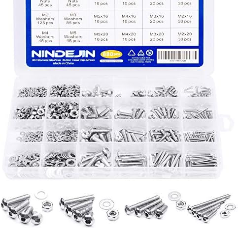 880Pcs M2 M3 M4 M5 Stainless Steel Precise Metric Hex Button Head Cap Self Tapping Screws,Round Flat Socket Bolts and Nuts Set and Washers Assortment Kit +Wrench (Button Head Cap)