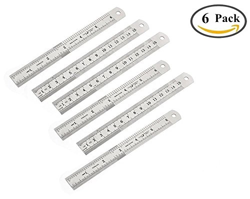 Shuxy 6" Stainless Steel Ruler Metal Ruler with Convenient Storage Case - Perfect Straight Edge For Office Easy Measurements - 20mm Wide x .0.5mm Thick Pack of 6