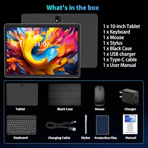 Android 16 Tablet with Keyboard, 2026 Android Tablet 10 inch, 26GB+256GB+2TB Expand, Electronic Tablet PC with Gemini, 8-Core, 8000mAh, 5G WiFi, GMS, 2 in 1 Tablet with Case/Mouse/Stylus(Black Case)