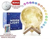 3D Moon Lamp (Large, 5.9in) with Stand and Hanging Kit! Moon Night Light with 16 LED Colors! Ambient Lighting, Dimmable Moon Ball - Cool Lamps and Lights for Kids, USB Rechargeable Moon Globe Decor