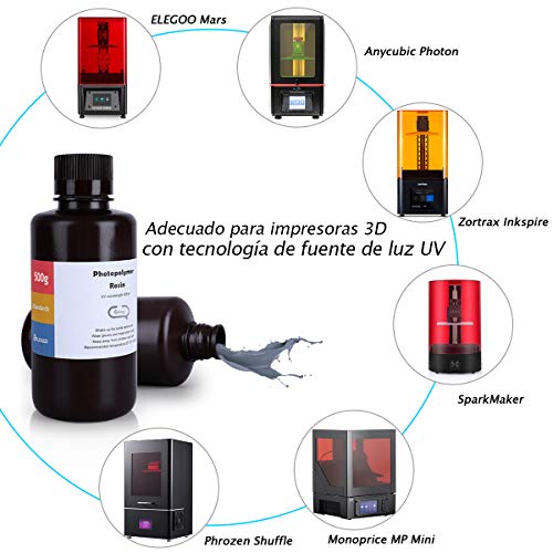 ELEGOO-LCD-UV-405nm-ABS-Like-3D-Resina-Rpida-para-LCD-Impresora-3D-500g-Fotopolmero-Resina-Gris