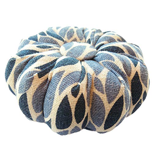 CUSHYSTORE Leave Navy Blue Pincushion Garden White Leaf Pin Needle Cushion Cute Small Size Pumpkin Pins Needles Holder Safety for Sewing Girl Women Gift Craft Handmade Quilting 3.5 Inch - Thumbnail 2