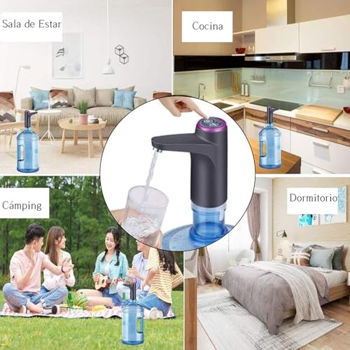 Autbye Dispensador de Agua Garrafon Bomba Electrica con Carga USB, Negro | Bomba de Agua Portátil con 2 Modos. Ideal para Garrafón de 4.5L a 18.9L, Cocina, Camping y Oficina