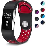Maledan Replacement Sport Bands with Air Holes Compatible for Fitbit Charge 2, Black/Red, Small