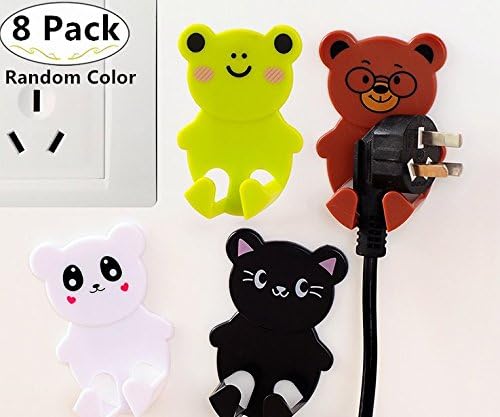8 Pack Power Plug Hook, Magnolora Self-adhesive Cute Cartoon Plastic Cable Holder, Multifunctional Power Cord Plug Socket Hanger, Wall Hook for Home, kitchen, Garden, Tools, Garage Organizing and More