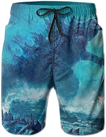 Nyligas Men's God-Zilla Board Beach Shorts Quick Dry Swim Trunks with Pockets for Holiday Party