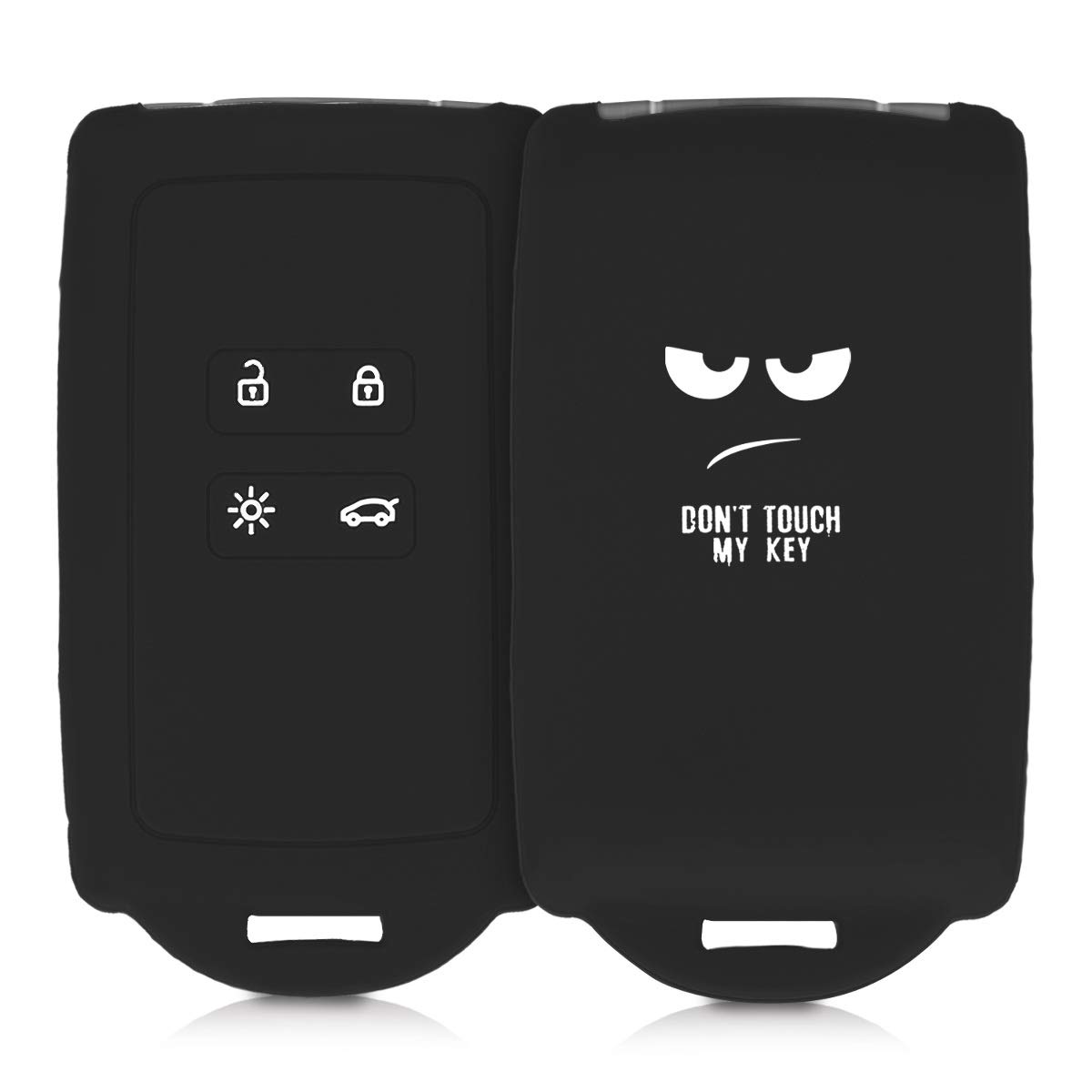 kwmobile Car Key Cover Compatible with Renault 4 Button Car Key Smart Key (only Keyless Go) - Silicone Protective Key Fob Design Cover with Eyelet - Don't Touch My Key White/Black — image 1