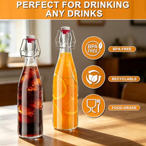 BUCOMTU 6 Stück 500ml Glasflaschen mit Bügelverschluss, Lebensmittelechter wiederverwendbare Glasbehälter, hermetisch verschließbar ideal für Fruchtsäfte, Speiseöl, Gewürze, hausgemachte Getränke