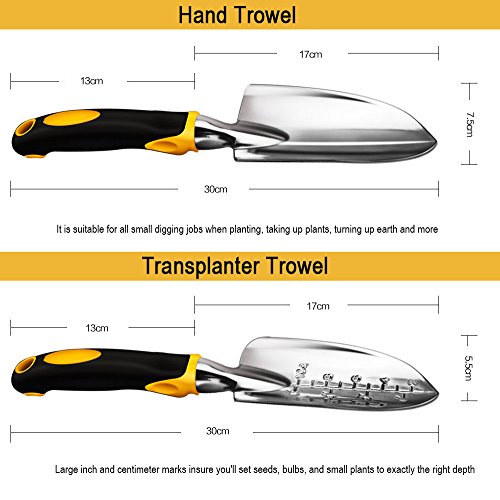 Anpress 5 Piece Gardening Tools Set Including Trowel, Transplanter, Cultivator, Weeder, Weeding Fork, Garden Tools with Heavy Duty Cast-Aluminum Heads & Ergonomic Handles