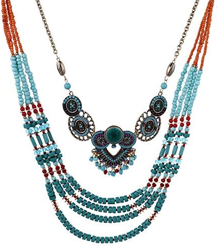 Amazon Monland ファッションレトロボヘミアンエスニックスタイル手作りビーズネックレス 女性の多層カラー衣類アクセサリー ネックレス 通販