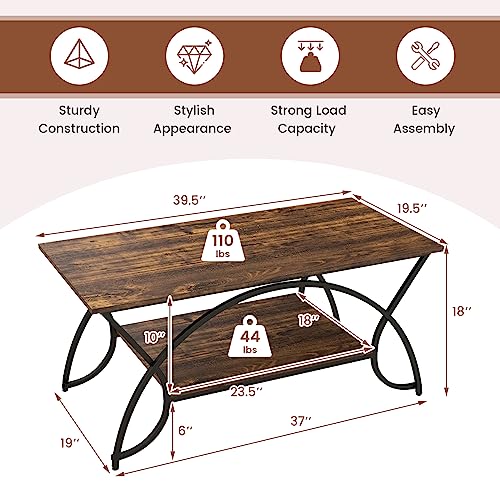 Giantex 2-Tier Rectangular Coffee Table, Faux Marble Table With Open ...
