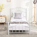 Mecor Twin Curved Metal Bed Frame/Mattress Foundation/Platform Bed for Kids Girls Boys Adults with Steel Headboard Footboard