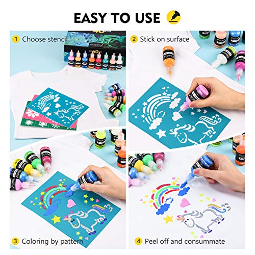 Magicfly 3D Fabric Permanent Paint 40 Color, Puffy Paint with Vibrant Colors, 3 Bonus Brushes