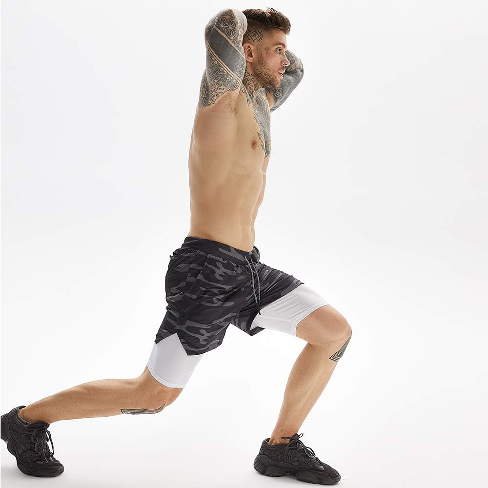 OEBLD Mens Athletic Shorts 2-in-1 Gym Workout Running 7'' Shorts with Towel Loop: Clothing