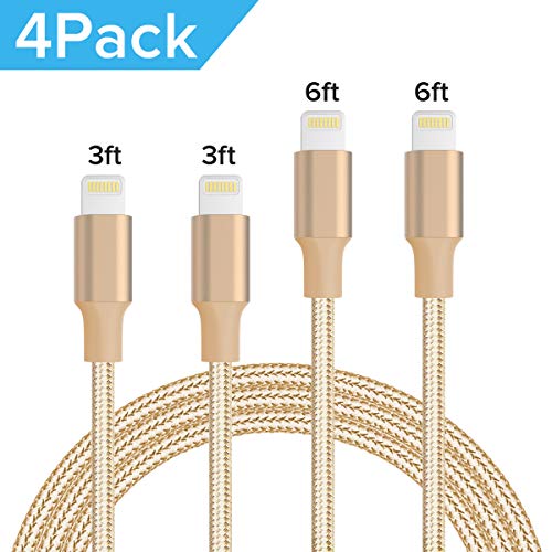 iPhone Cables - Quntis iPhone USB Cable 4Pack 3FT 3FT 6FT 6FT Nylon Braided Fast Charging Lightning to USB Cable for iPhone Xs Max XR 8 Plus 7 Plus 6S Plus SE 5S 5 iPad iPod Nano 7 and More - Gold