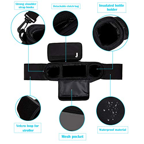 Universal Stroller Organizer [Upgraded] for Smarter Mom with Premium Deep Insulated Cup Holder,Pulaisen Stroller Accessories Bag with 2 Insulated Bottle Holders,for Bottle,Diaper,Phone,Toys,Snack etc - Thumbnail 3