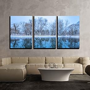 Landscape is Not Still Pond with Snowy Shore x3 Panels