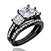 FlameReflection Wedding Band Sets for Women Black Stainless Steel Engagement Ring Set Princess CZ SPJ