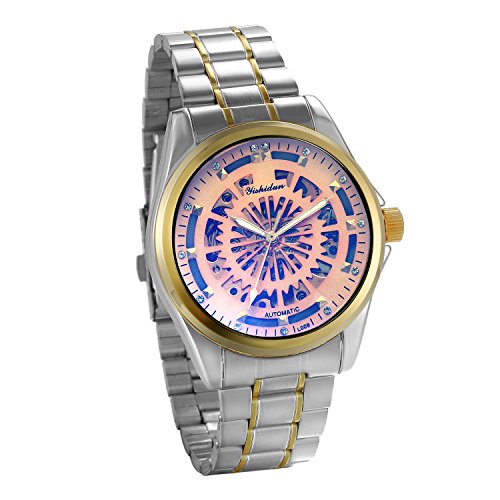 JewelryWe Mens Punk Skeleton Dail Watch Automatic Mechanical Hip Hop Gold and Silver Tone Wrist Watch