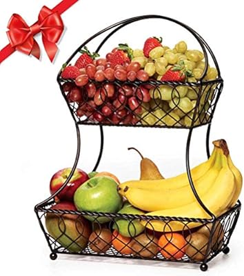 Amazon Co Jp カウンタートップフルーツバスケット2層 フルーツボウルスタンドフルーツパン保管バスケット フルーツベジタブルバスケット果物や野菜をロードするため リビングルームの装飾 スポーツ アウトドア