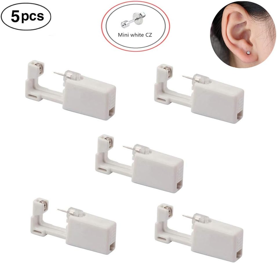 JINTOP Ear Piercing Gun,Disposable Safty Painless Earring Piercing Tool Kit 1/100 Ear Stud 5 Pcs (April 206 mini white zircon)
