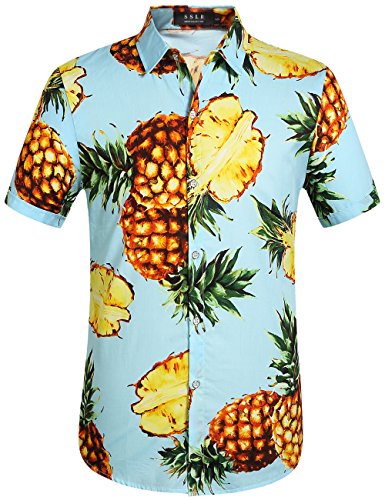 SSLRMens Button Up Shirts Cotton Short Sleeve Hawaiian Shirts for Men