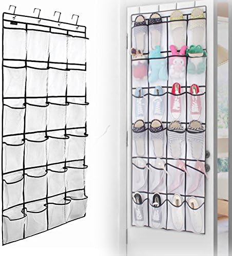 Over the Door Shoe Organizer, 24 Large Mesh Pockets Hanging Shoe Storage, Heavy Duty Tidy Rack (WHITE)