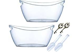 WEABETFU 2 PCS Ice Bucket,Acrylic Ice Buckets for Parties,5.5L Extra Large Clear Champagne Beer Tub Mimosa Bar Supplies Kit Wine Beverage Bucket with Corkscrew&Scoop for Wine Cocktail Bar(Clear)