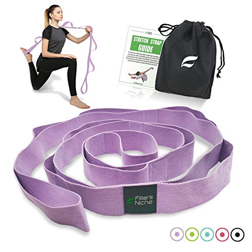 fitter’s niche Yoga Stretch Strap, Non Elastic Exercise Band with 10 Loops Adjustable for Stretching Rehabilitation Flexibility Hamstring Physical Therapy Recovery, Free Carry Bag and Workout Guide
