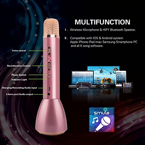 image for Kindak Wireless Karaoke Microphone, Handheld Bluetooth Speaker Player 