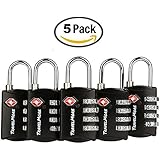 5 Pack TSA Luggage Locks with 4 Digit Combination – Heavy Duty Set Your Own Padlocks for Travel, Baggage, Suitcases &amp; Backpacks - Black