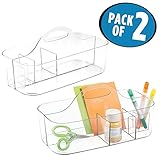 mDesign Craft and Sewing Organizer Tote for Scissors, Paint, Markers, Paint - Pack of 2, Medium, Clear